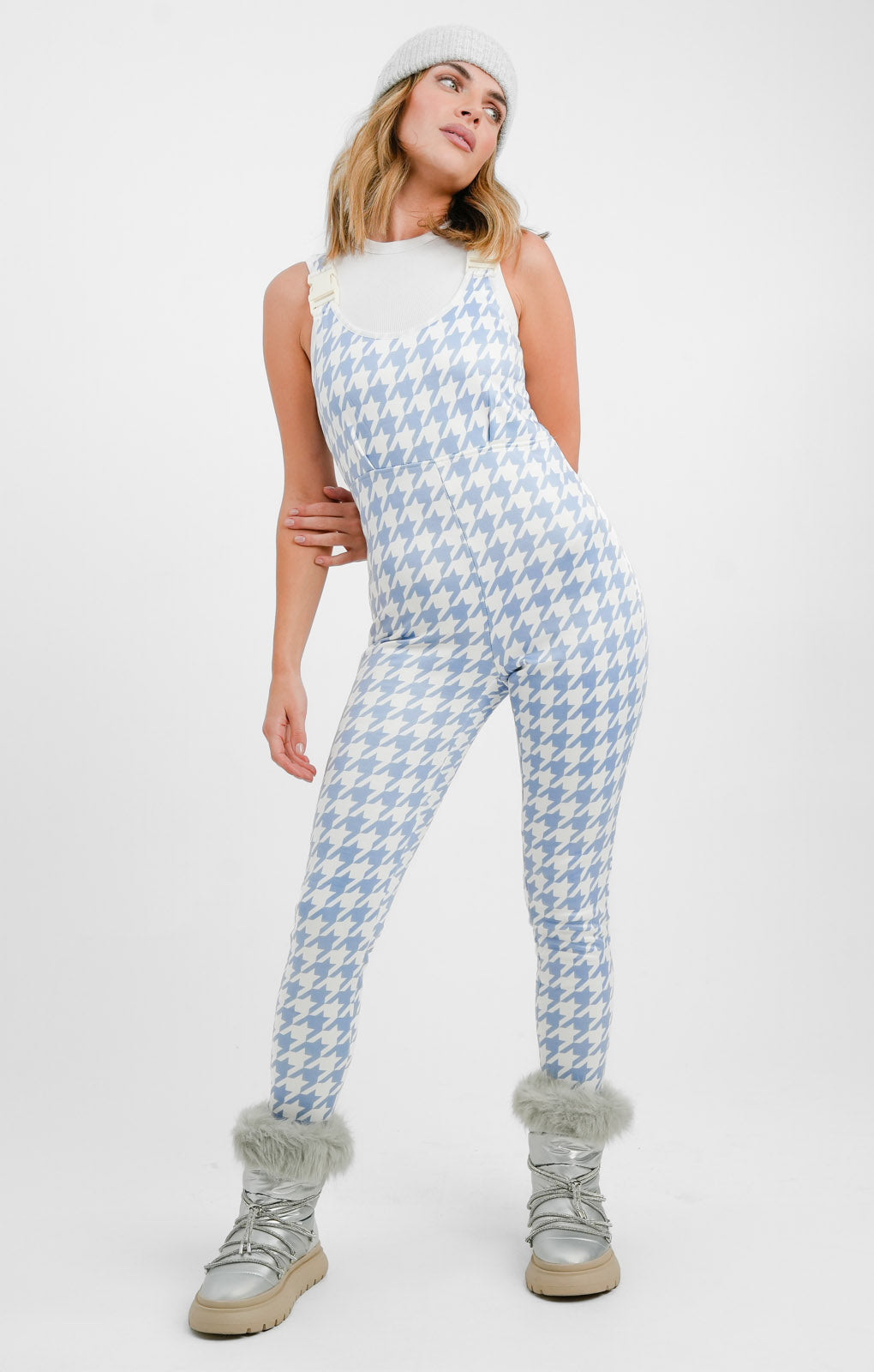 Threadbare Ski Salopettes In Pastel Blue Houndstooth