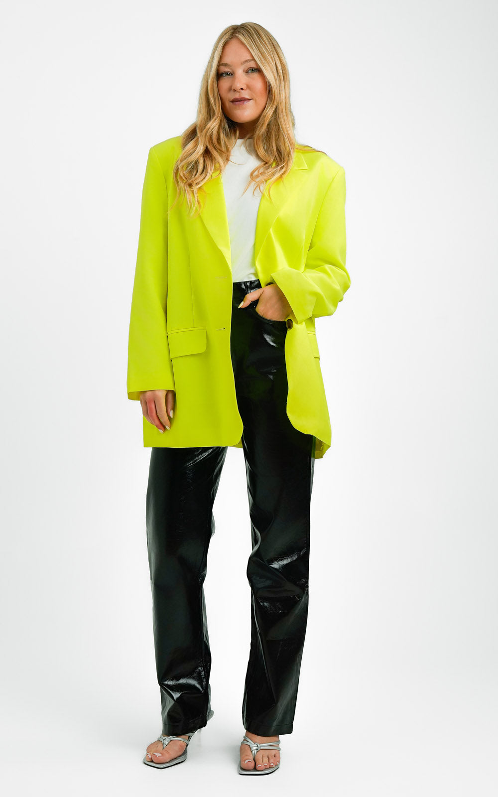 ASOS DESIGN Oversized Grandad Suit Blazer In Fluro Yellow