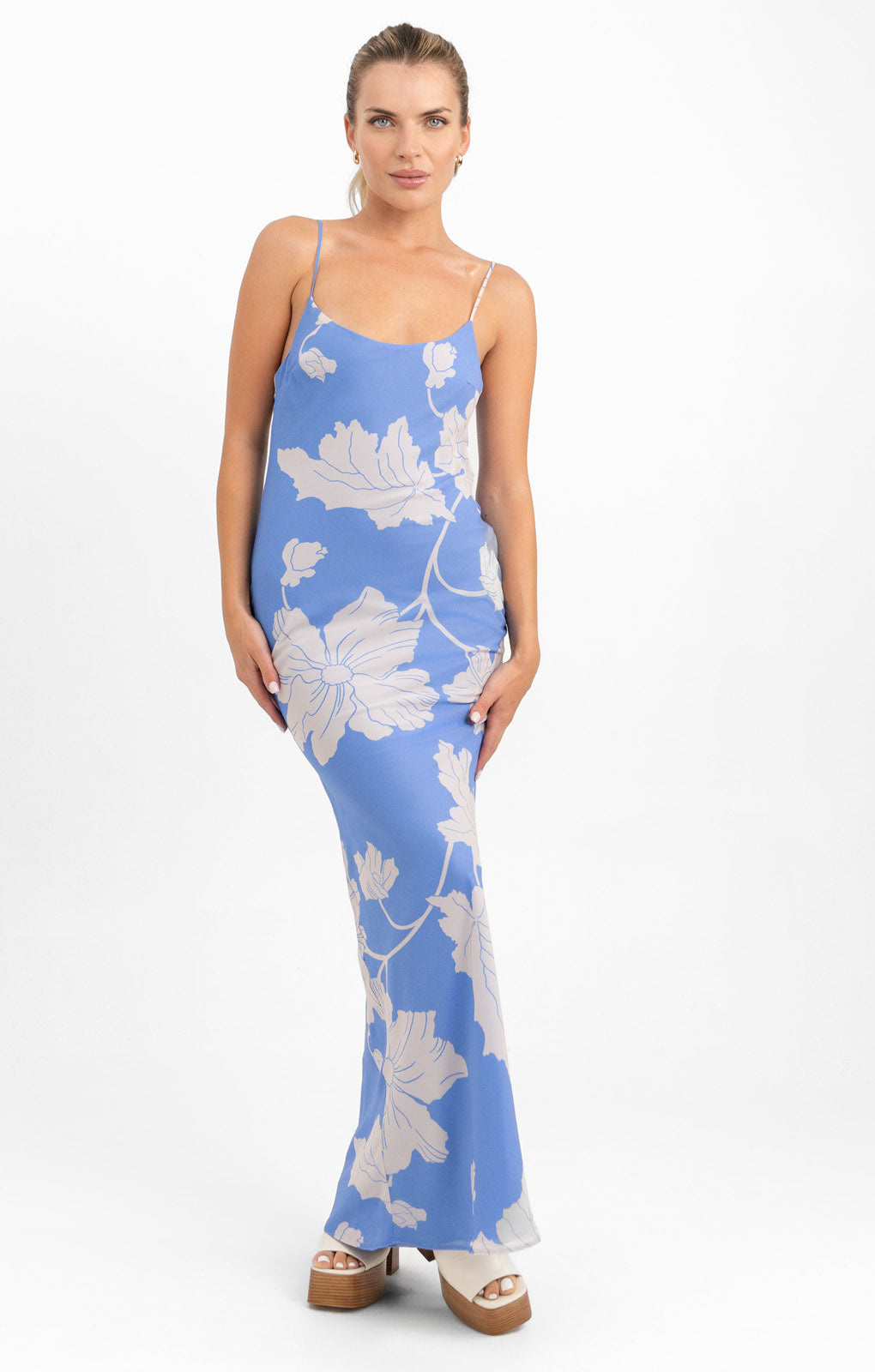 ASOS DESIGN Cami Bias Maxi Dress With Large Floral Print In Blue