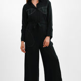Topshop Contrast Bust Stitch Wide Leg Jumpsuit In Black