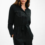 Topshop Contrast Bust Stitch Wide Leg Jumpsuit In Black