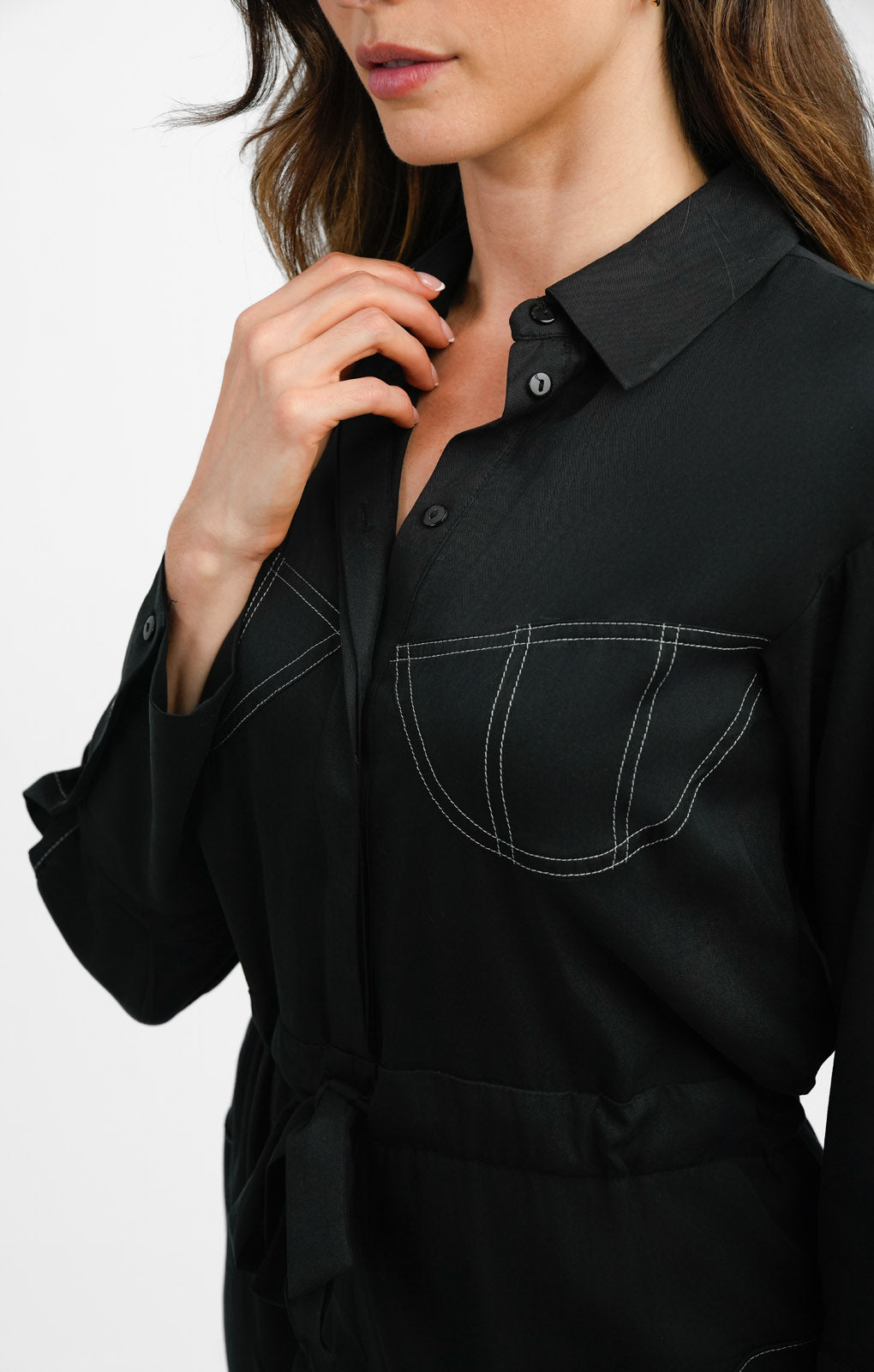 Topshop Contrast Bust Stitch Wide Leg Jumpsuit In Black