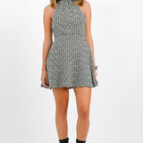 ASOS DESIGN Halter Mini Sculpted Dress In Khaki Boucle