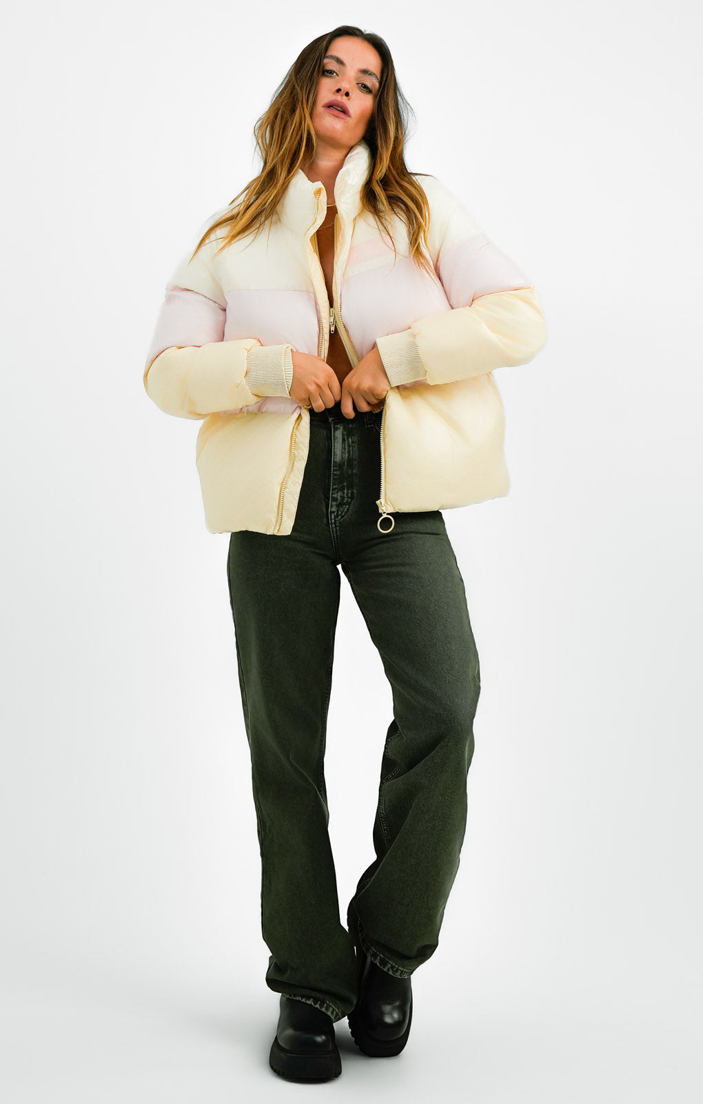 Fila Colour Blocked Puffer Jacket In Yellow And Pink