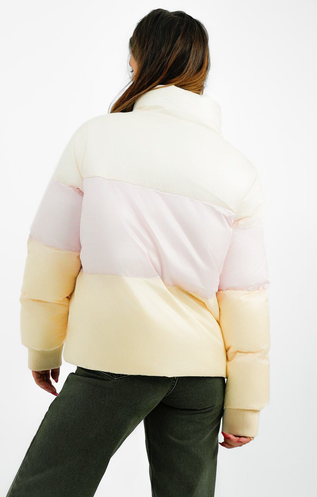 Fila Colour Blocked Puffer Jacket In Yellow And Pink
