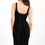 Topshop Contrast Stitch Body Mapping Fishtail Midi Dress In Mono