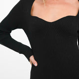 Topshop Knitted Sweetheart Midi Dress In Black