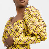 ASOS Luxe Sequin Embellished Love Heart Puff Sleeve Mini Dress In Check