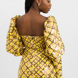 ASOS Luxe Sequin Embellished Love Heart Puff Sleeve Mini Dress In Check