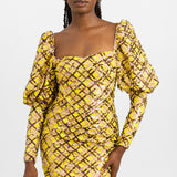ASOS Luxe Sequin Embellished Love Heart Puff Sleeve Mini Dress In Check