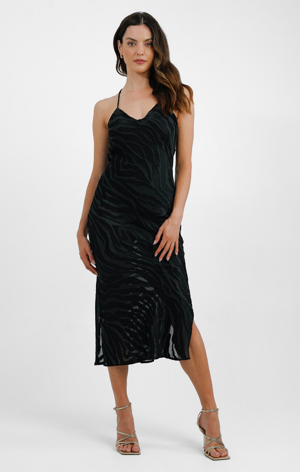 Topshop Sheer Burn Out Animal Midi Slip Dress In Black