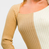 Rare London Spliced Knitted Midi Dress In Beige And White