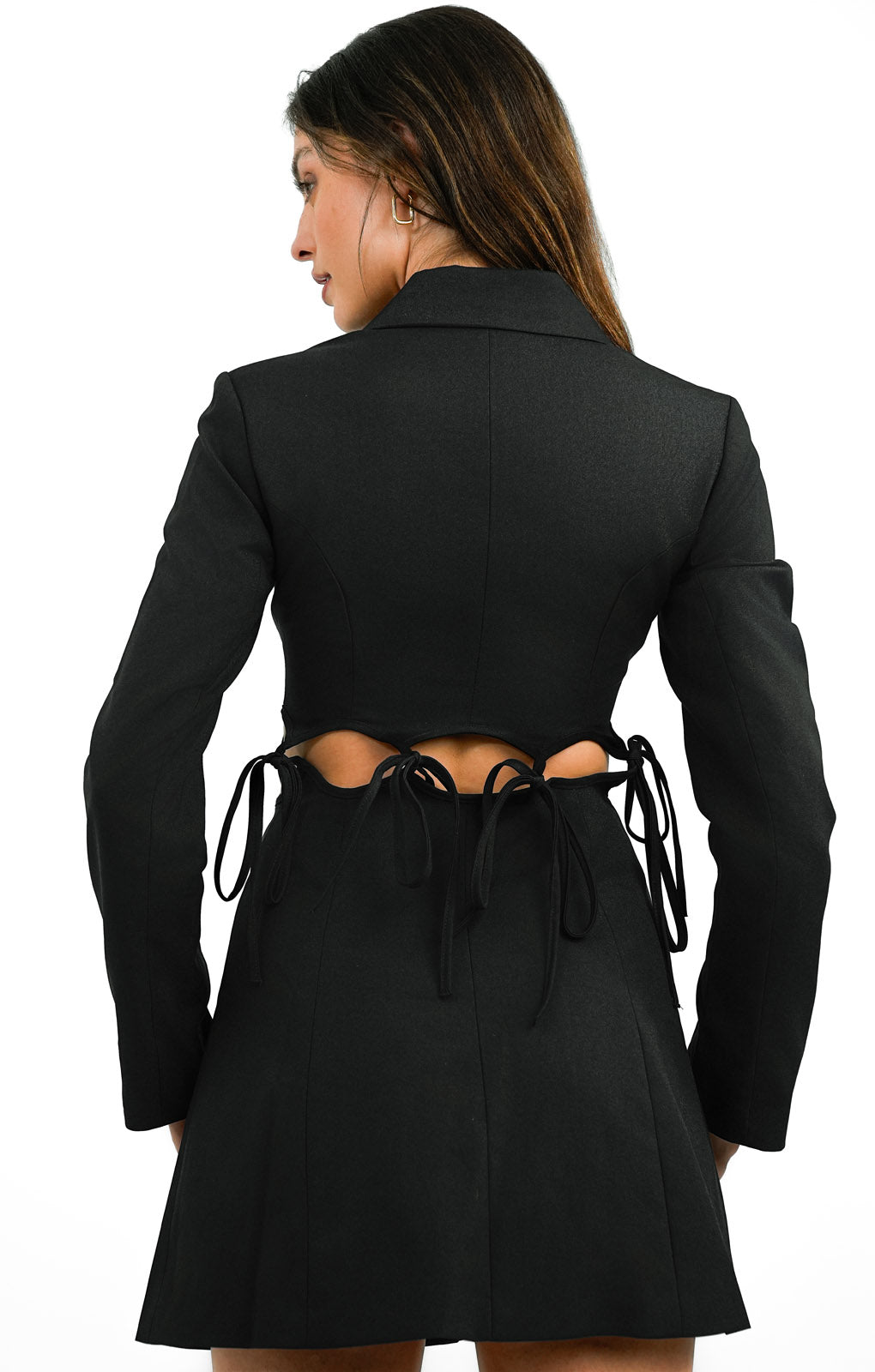 Topshop Open Back Tie Detail Blazer Dress In Black