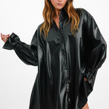 ASOS DESIGN Leather Look Oversized Shirt Dress In Black
