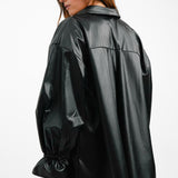 ASOS DESIGN Leather Look Oversized Shirt Dress In Black