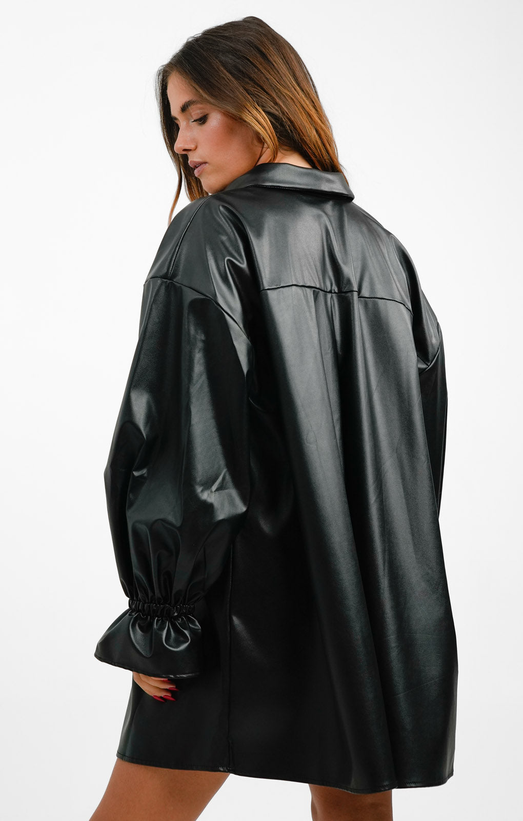 ASOS DESIGN Leather Look Oversized Shirt Dress In Black