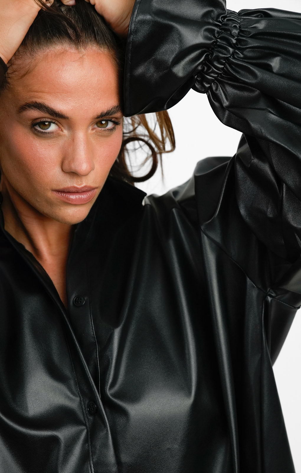 ASOS DESIGN Leather Look Oversized Shirt Dress In Black