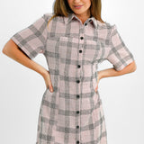 ASOS DESIGN Petite Boucle Mini Shirt Dress In Pink Check