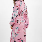Liquorish Satin Maxi Dress With Kimono Sleeve In Dusky Pink Floral