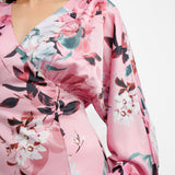 Liquorish Satin Maxi Dress With Kimono Sleeve In Dusky Pink Floral