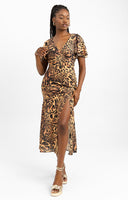 ASOS DESIGN Fluted Sleeve Maxi Dress With Cut Out Back In Animal Print