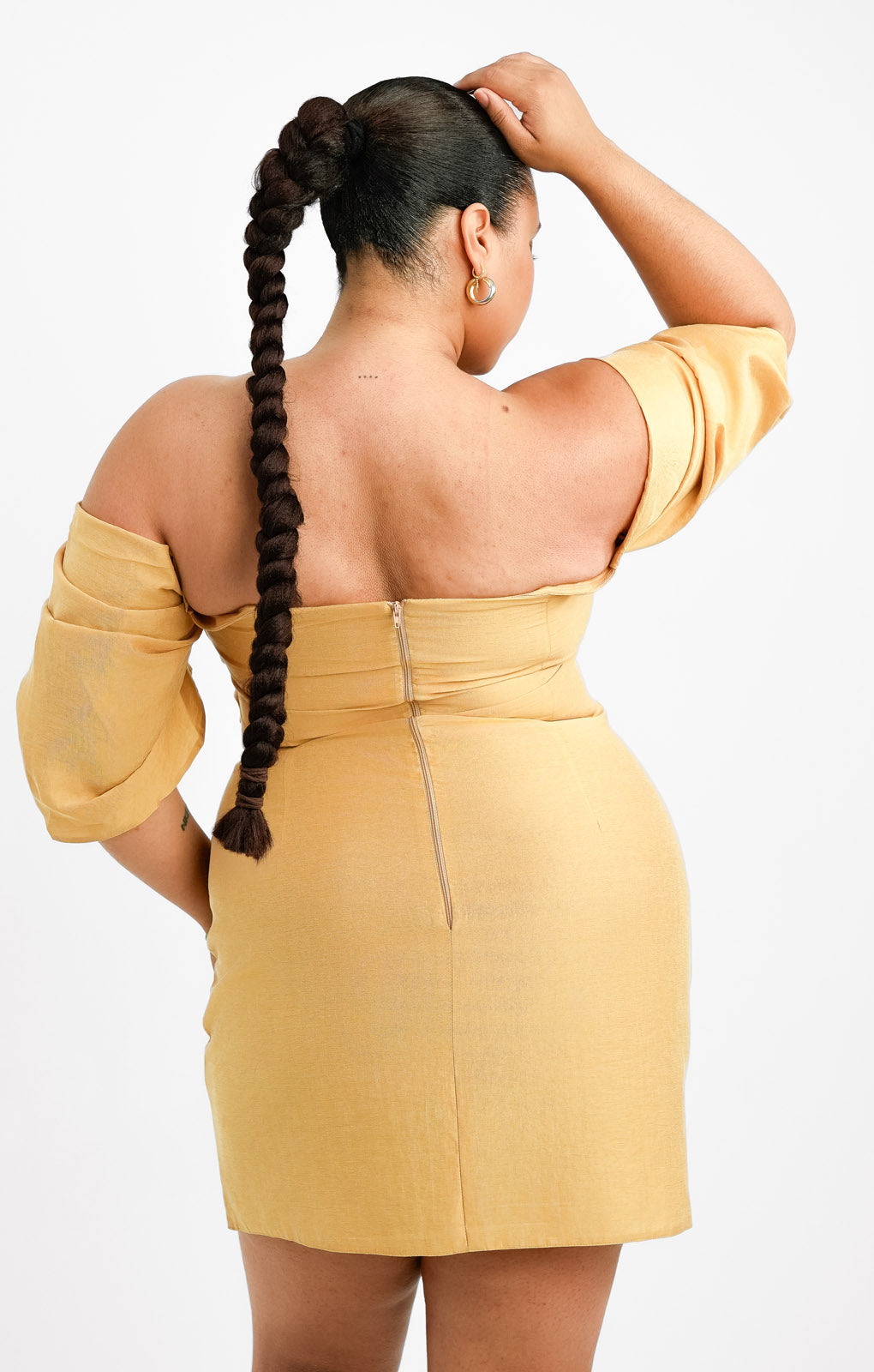 ASOS DESIGN Curve Washed Pleated Off Shoulder Mini Dress With Wrap Bust Detail In Stone