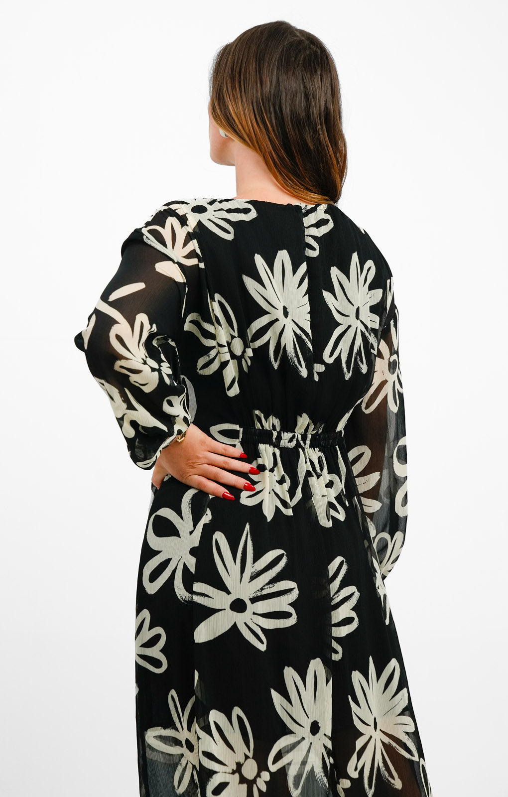 Topshop Long Sleeve V-Neck Chuck On Midi Dress In Bold Floral