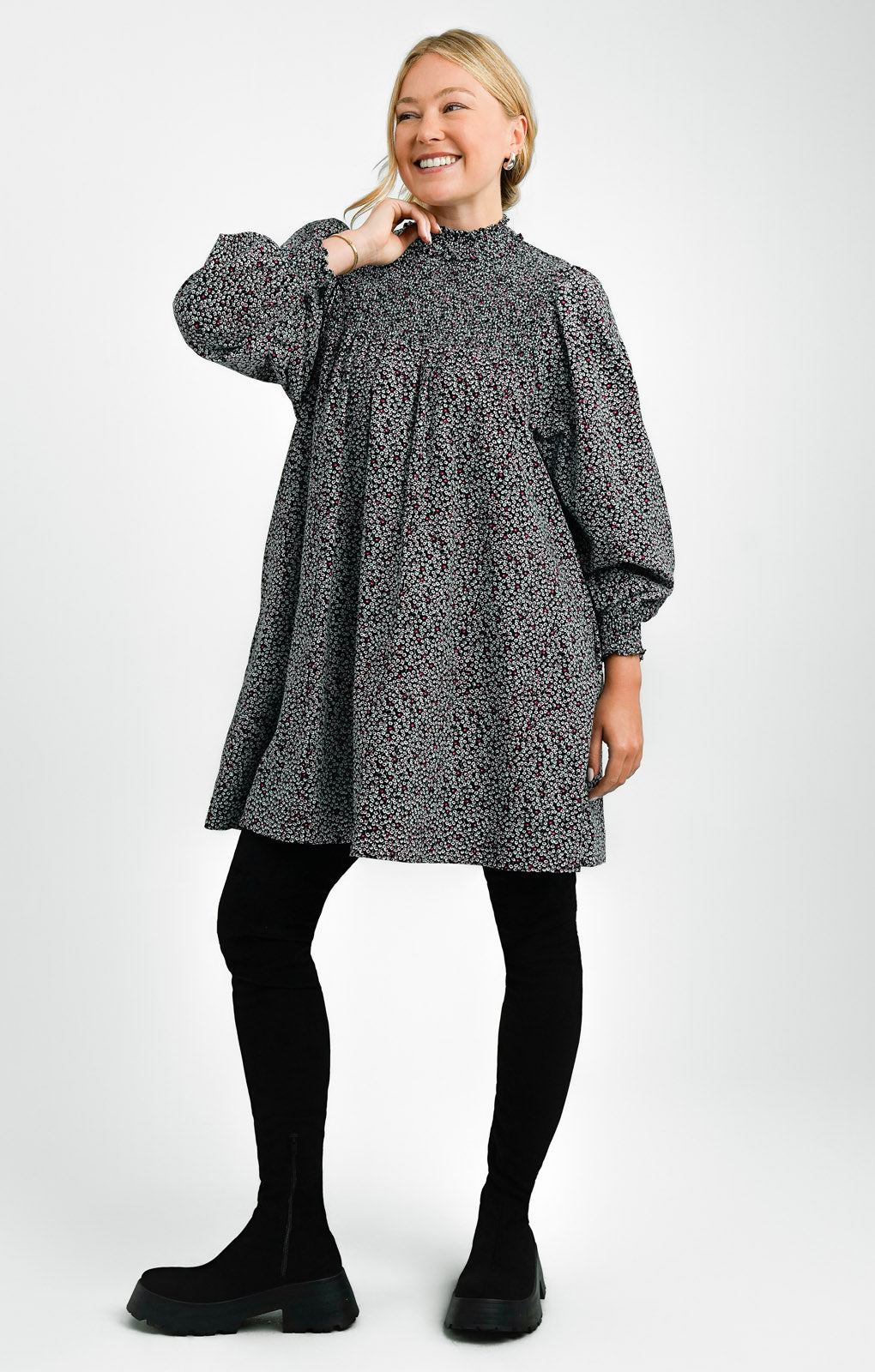 Whistles Cord Smock Mini Dress In Black Floral