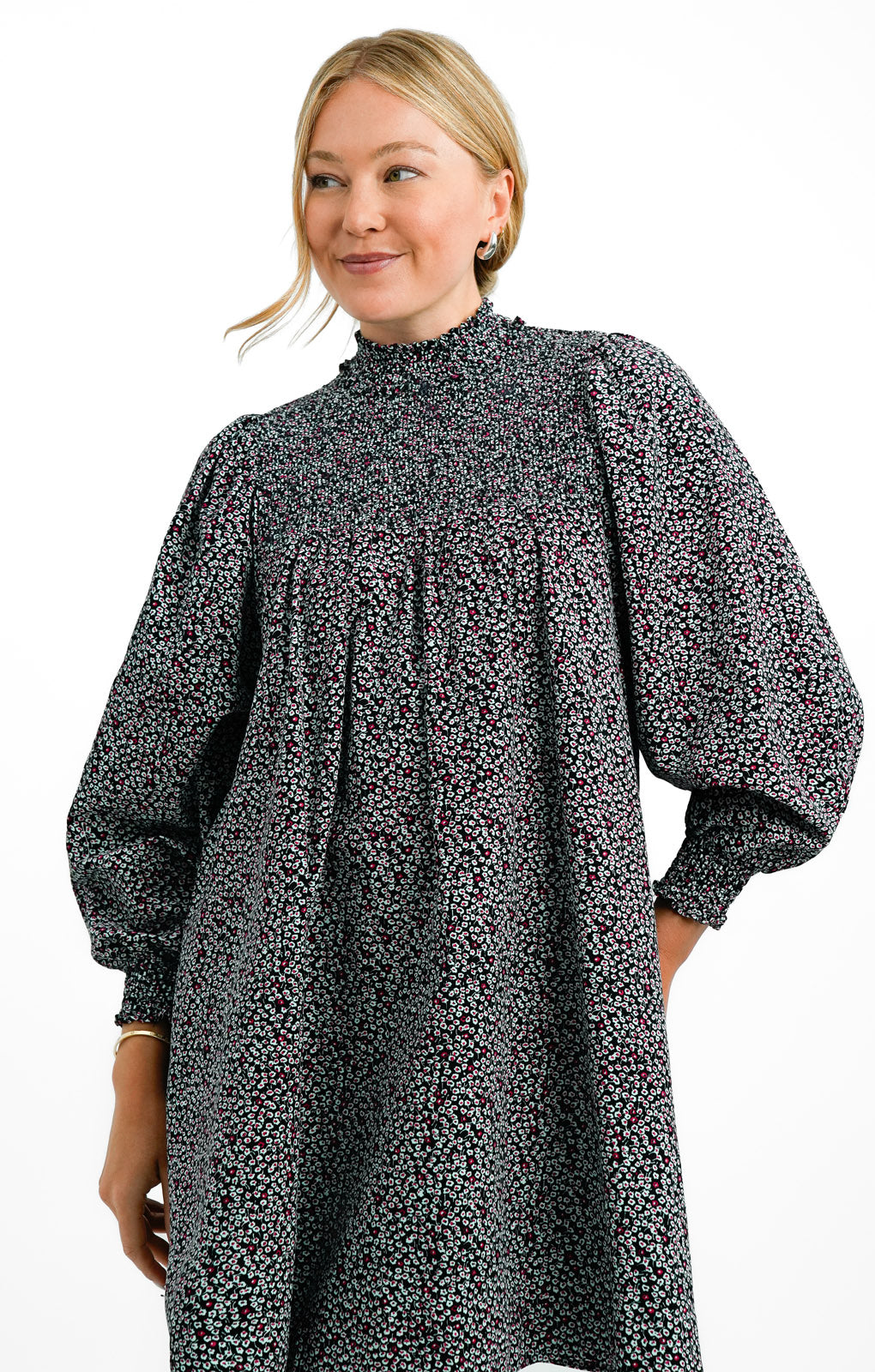 Whistles Cord Smock Mini Dress In Black Floral