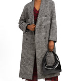 Oversized Long Coat In Black And White Houndstooth Check