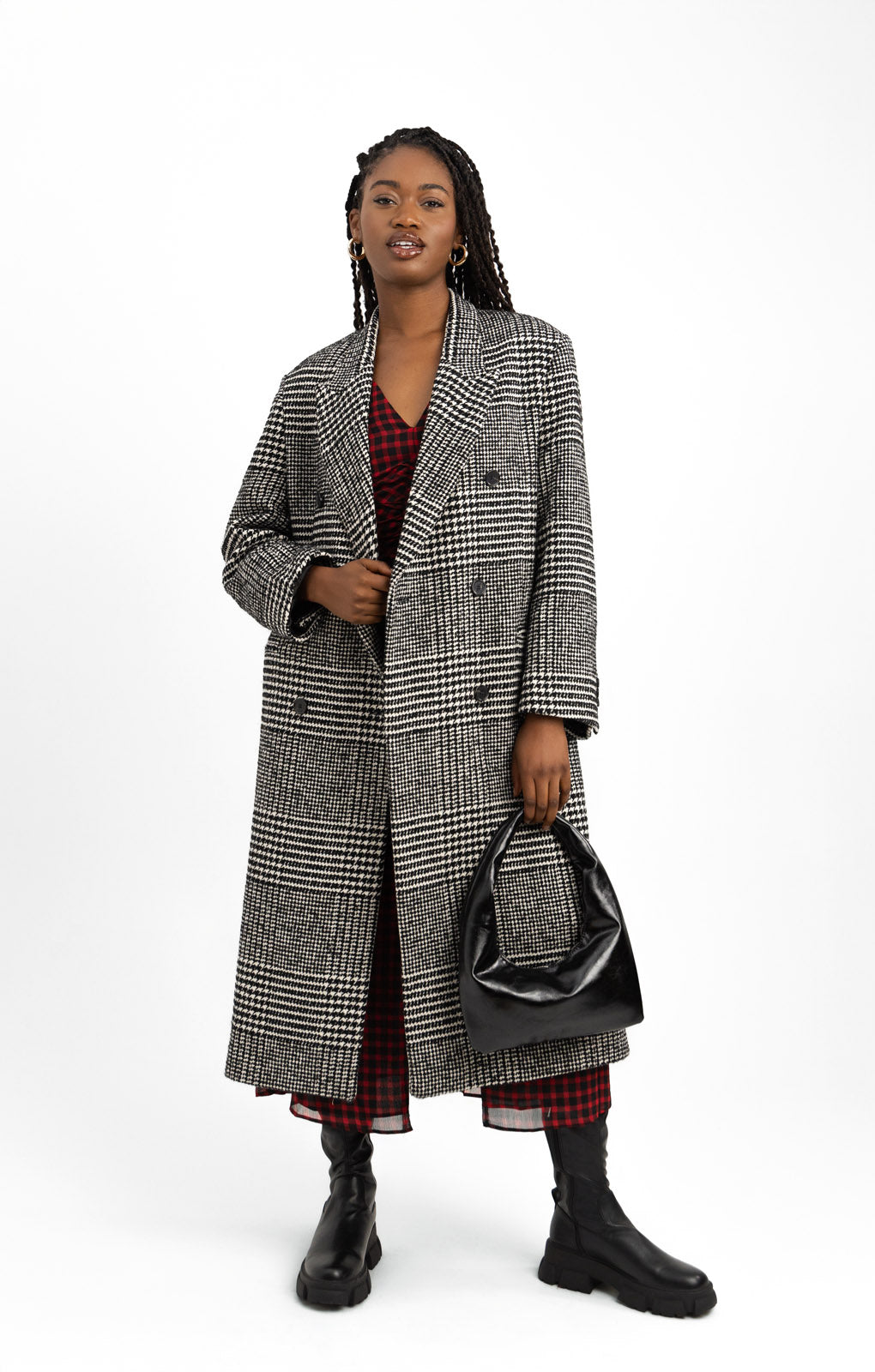 Topshop Ruched Front Midi Dress In Red And Black Gingham