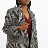 Oversized Long Coat In Black And White Houndstooth Check