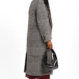 Oversized Long Coat In Black And White Houndstooth Check