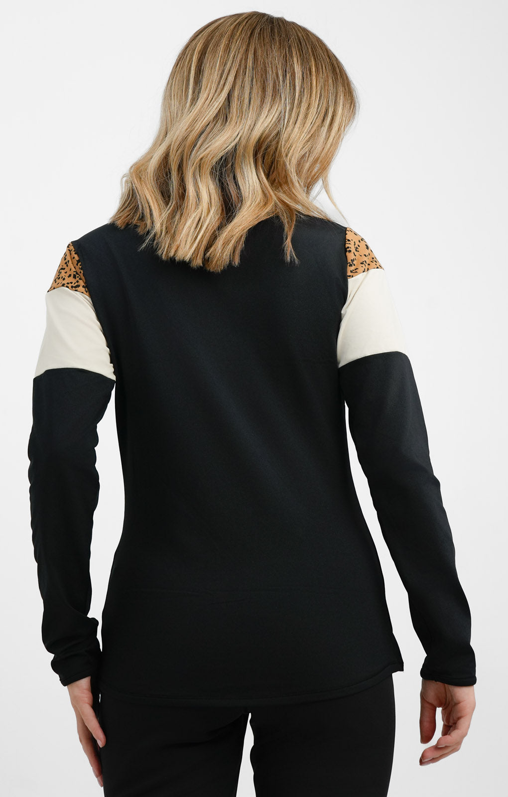 Protest Yingsa 1/4 Zip Top In Colourblock Black Leopard White