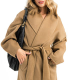 Wool Belted Coat In Beige