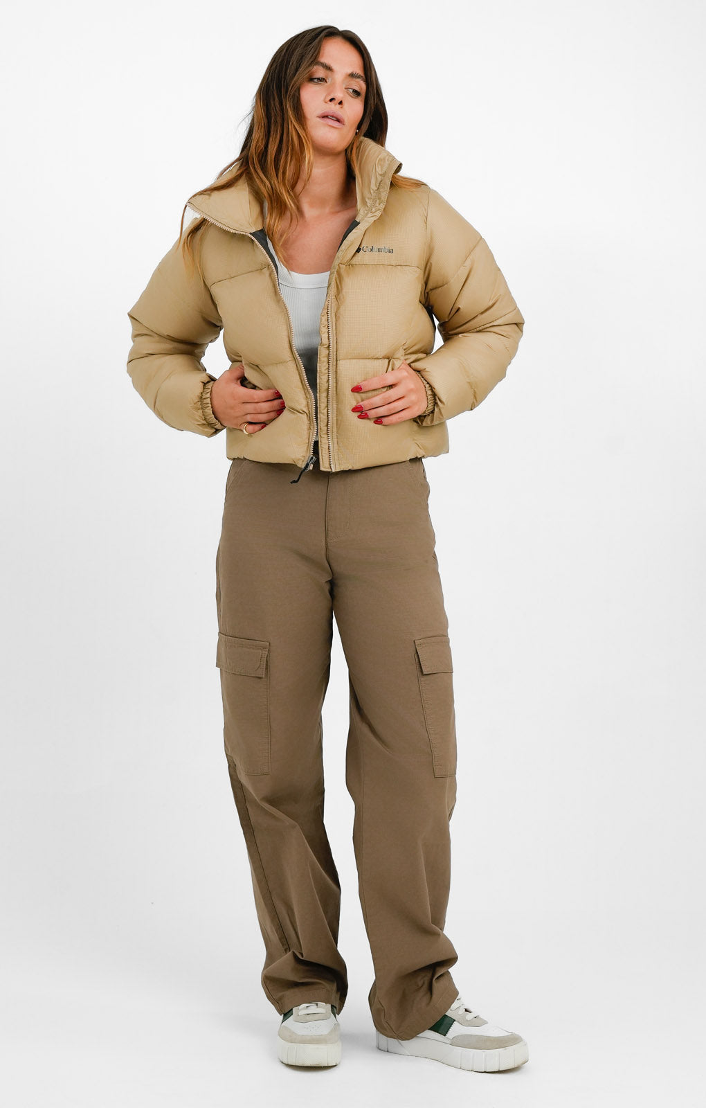 Columbia Puffect Cropped Jacket In Beige