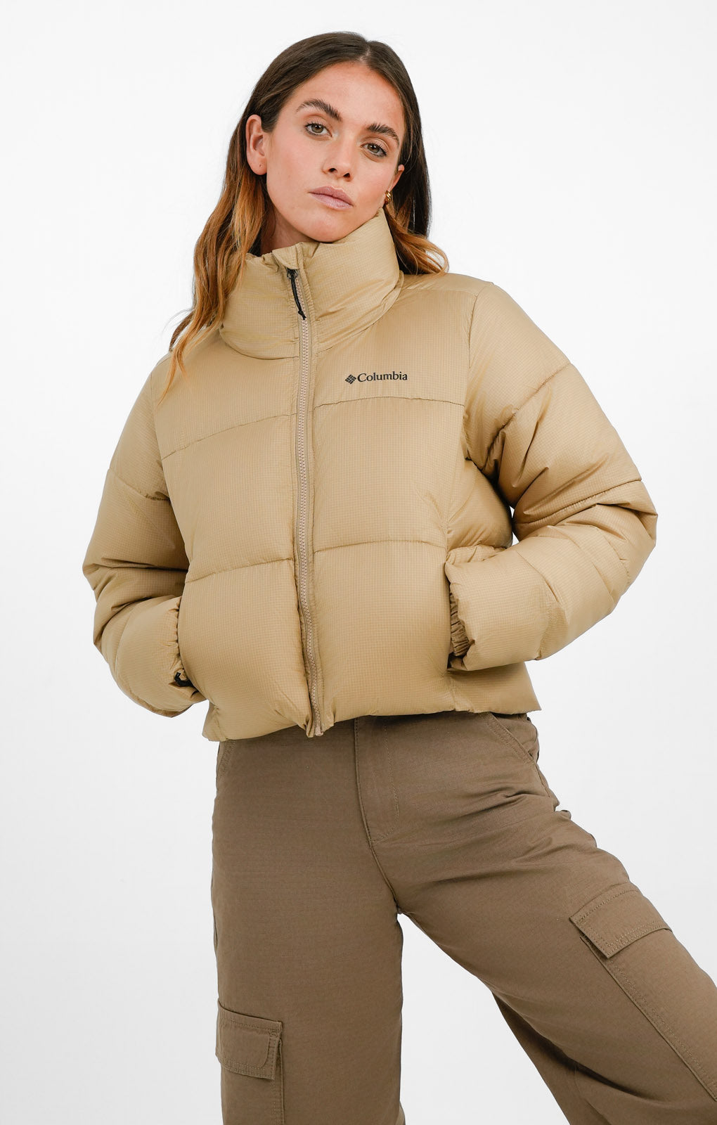 Columbia Puffect Cropped Jacket In Beige