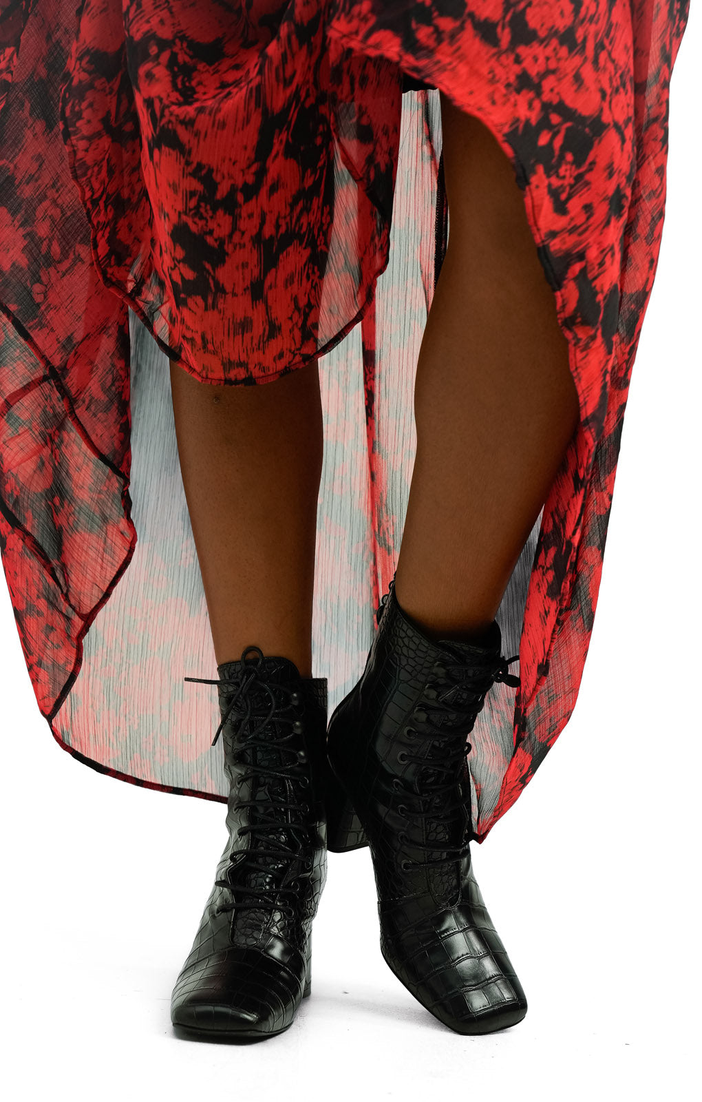 Love Moschino Lace Up Boots With Zip Back In Black Croc