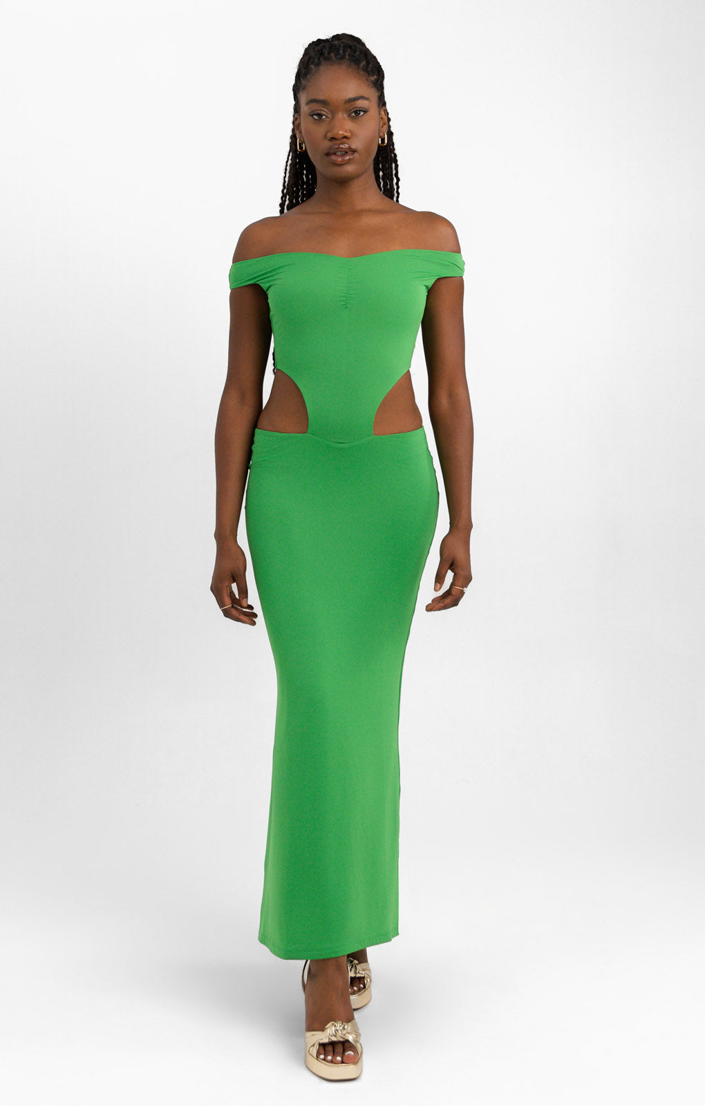 Aria Cove Bardot Cut Out Detail Maxi Dress In Green