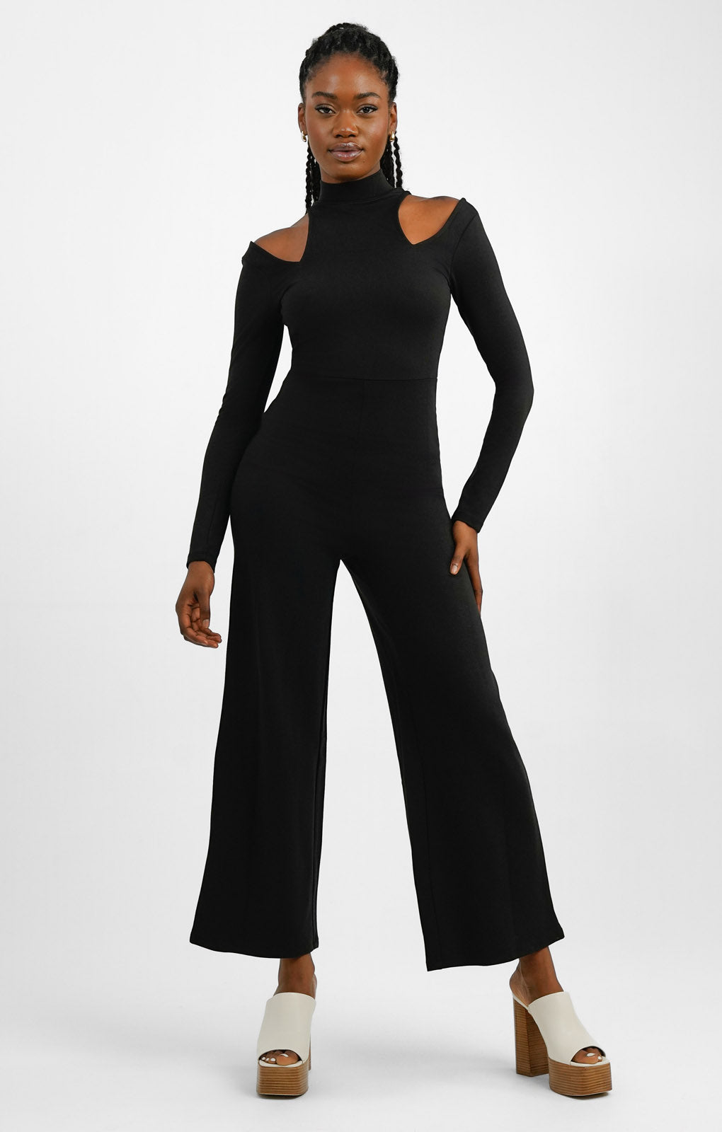 Edited Wide Leg Jumpsuit With Shoulder Cut Outs In Black