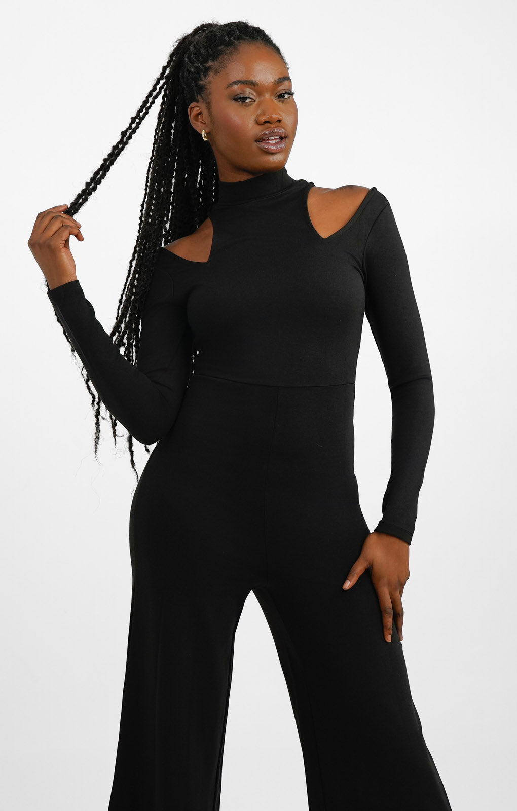 Edited Wide Leg Jumpsuit With Shoulder Cut Outs In Black