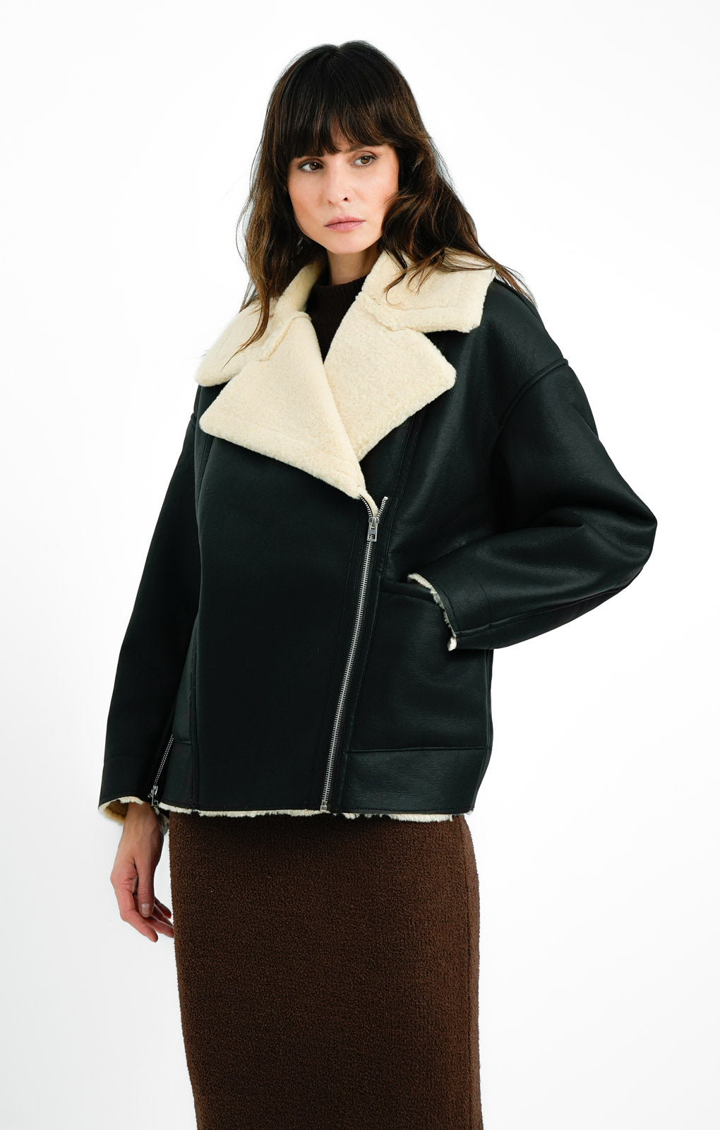 Edited Aviator Coat With Borg Lining In Black