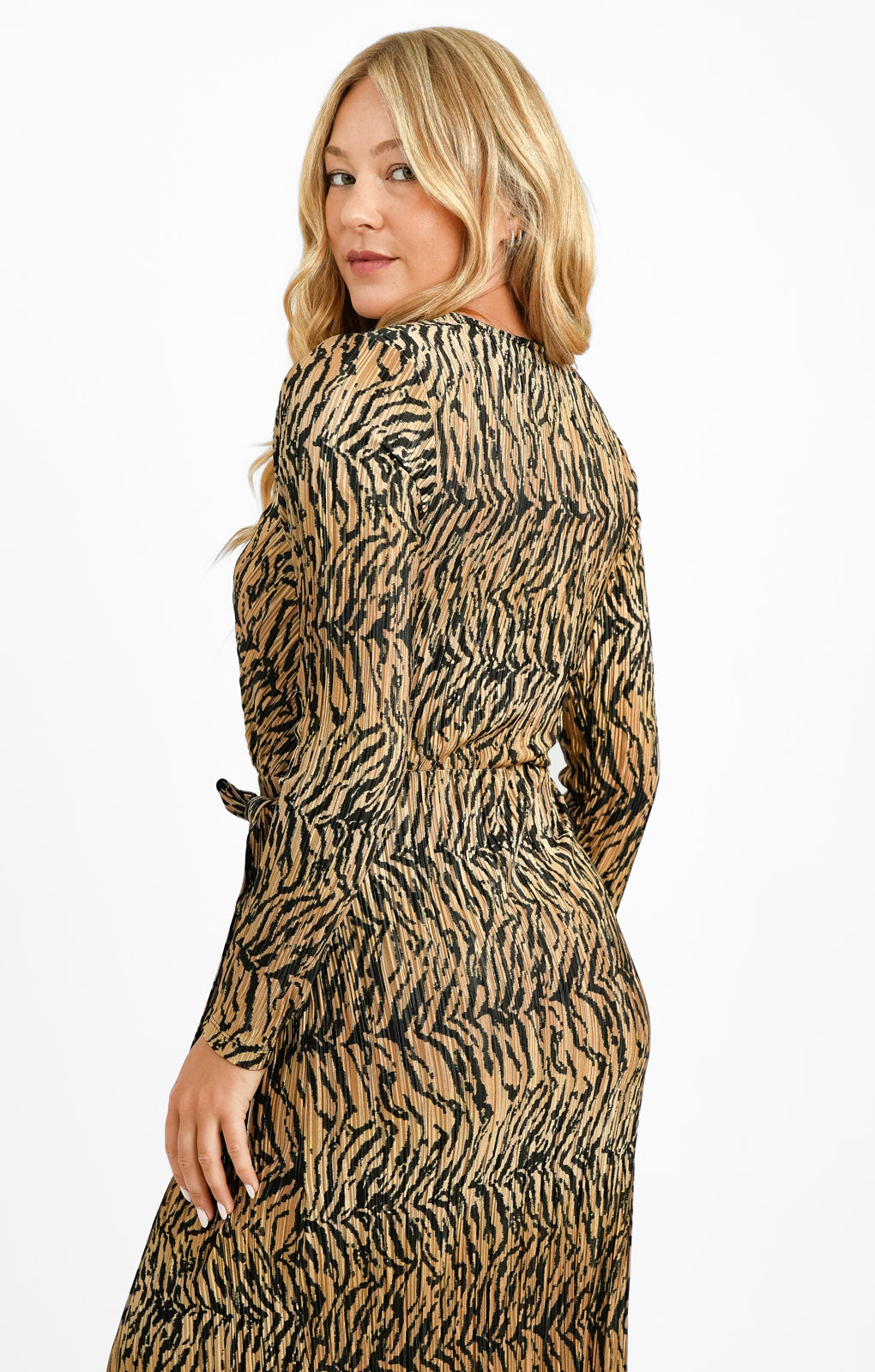 Edited Wrap Front Midi Dress In Tiger Print