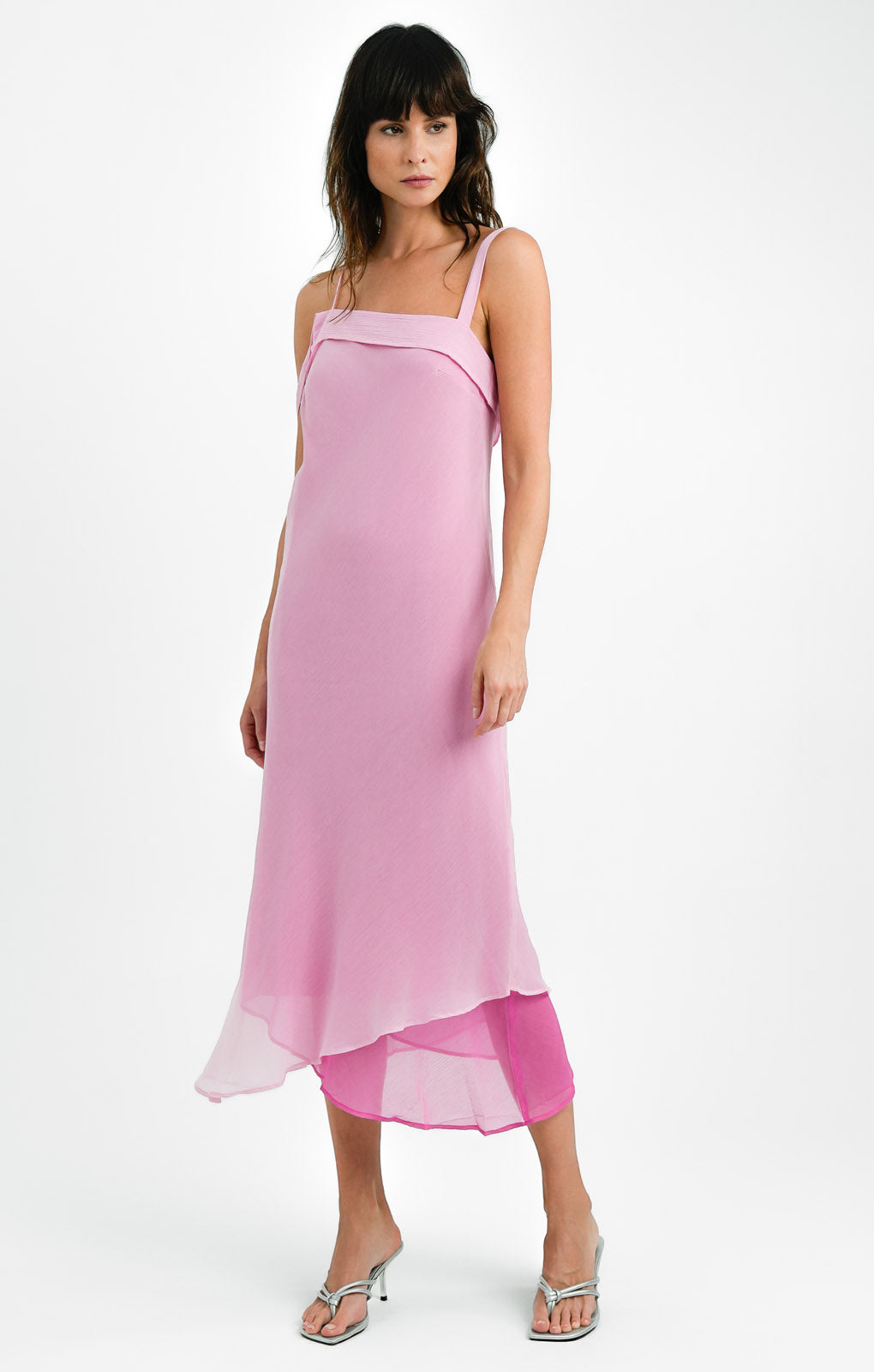 Topshop Two Tone Midi Slip Dress In Blush Pink