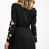 Topshop Shirred Elasticated Arm Detail V Neck Mini Tea Dress In Black