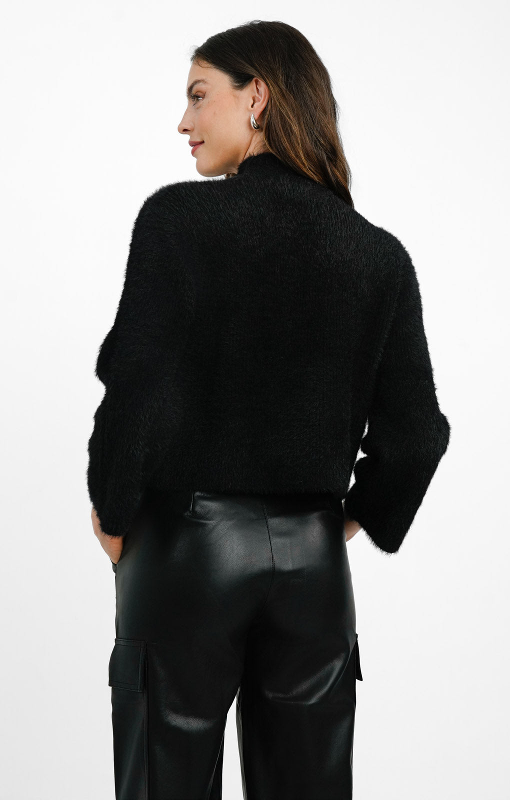 Cut Out Boucle Jumper In Black