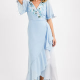 Maya Embroidered Wrap Dress In Baby Blue