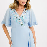 Maya Embroidered Wrap Dress In Baby Blue