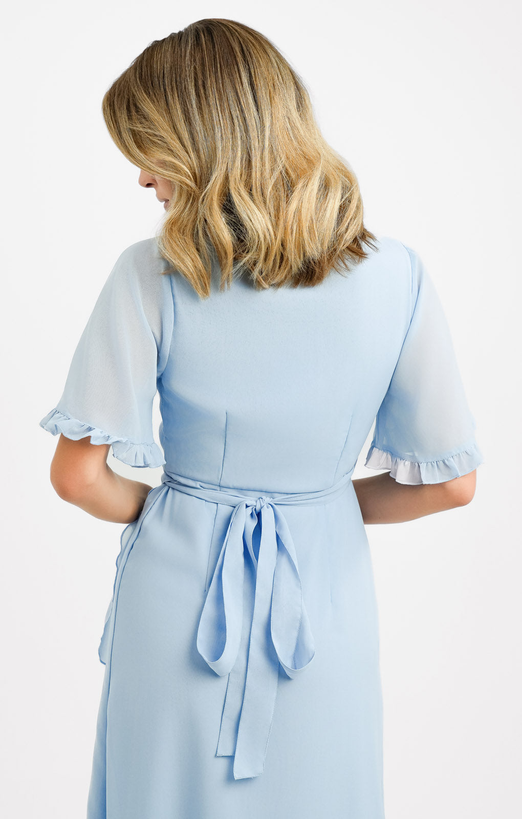 Maya Embroidered Wrap Dress In Baby Blue