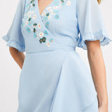 Maya Embroidered Wrap Dress In Baby Blue